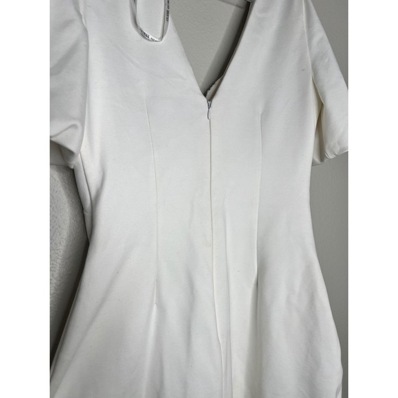 GUESS White V Neck Ruched Front Puff Sleeve Bodycon Mini Dress Size 6 - Picture 5 of 9